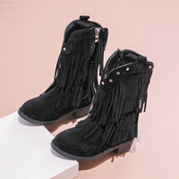 Santiag haute marron Daim Fille - Franges longues en daim décoratives 3