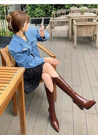 Santiag haute camel Simili Cuir Femme - élégantes bottes camel au bout pointu 3