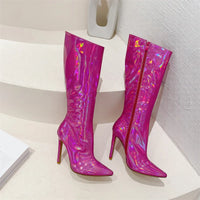 Santiag haute vert Synthétique Femme - Audacieuses à talons aiguilles métallisés 3