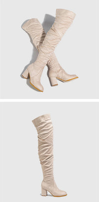 Santiag haute marron Daim Synthétique Femme - Talon carré et fermeture éclair pratique 4