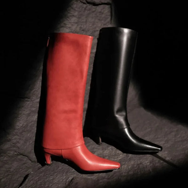 Santiag haute rouge Cuir Femme - Élégantes bottes rouges à bout carré