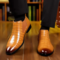 Santiag basse camel Simili Cuir Homme - Motif crocodile et bout arrondi 4