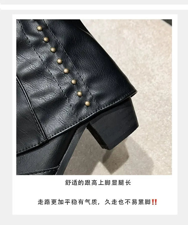 Santiag mi-haute noir Synthétique Femme - Clous modernes accentuant le style rétro