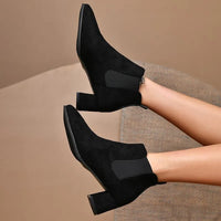 Santiag mi-haute noir Daim Femme - Bout pointu, talon carré élégant 4