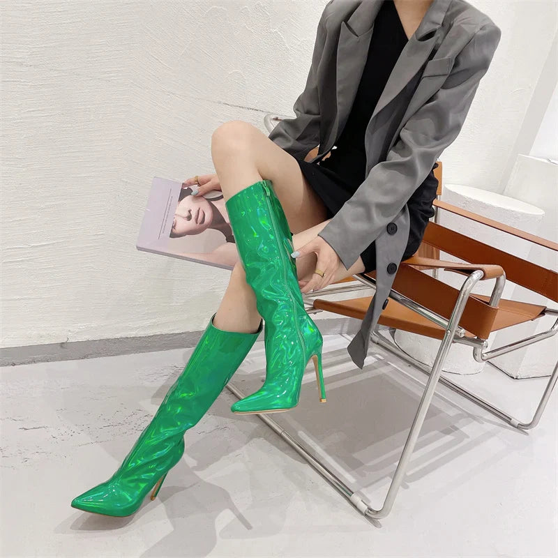 Botte haute vert Synthétique Femme - Santiags vert métallisé audacieuses et éclatantes 3