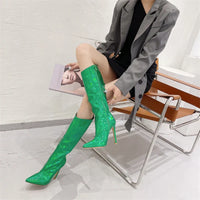 Santiag haute vert Synthétique Femme - Audacieuses à talons aiguilles métallisés 2