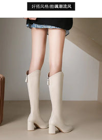 Santiag mi-haute beige Simili Cuir Femme - Bout pointu distinctif et couture visible 4