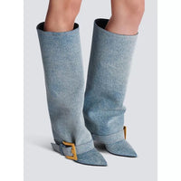 Santiag haute noir Synthétique Femme - Élégante boucle dorée contrastante 4