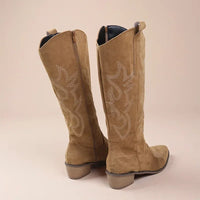 Santiag haute camel Daim Femme - Broderie florale sur tige en daim 3