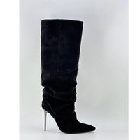 Santiag haute marron Daim Femme - Élégance plissée avec talon mince 4