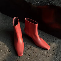 Bottine haute rouge Cuir Femme - Bottines rouges à bout carré épuré 2