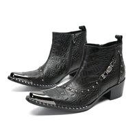 Santiag mi-haute noir Cuir Homme - Bout métallique avec clous et texture croco 2