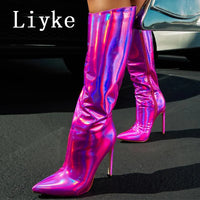 Santiag haute bleu Synthétique Femme - Talon aiguille et effet brillant irisé 2