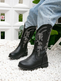 Santiag mi-haute blanc Cuir Fille - Broderies fleuries sur cuir blanc brillant 2