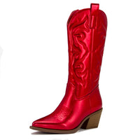 Santiag mi-haute rose Simili Cuir Femme - Bottes brillantes à bout pointu métalisé 2