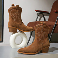 Santiag mi-haute marron clair Femme - Broderies western, bout pointu distinctif 5
