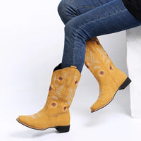 Santiag mi-haute jaune Simili Cuir Femme - Broderies florales sur fond jaune vif 3