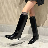 Santiag haute noir Cuir Femme - Élégance moderne, silhouette allongée et talon unique 4