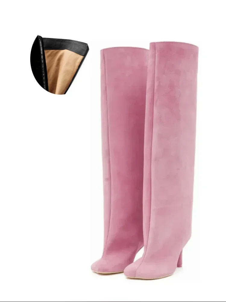 Santiag haute rose Daim Synthétique Femme - Bottes féminines rose en daim élégant