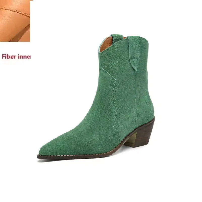 Santiag basse beige Daim Femme - Bout pointu avec boucle et coutures