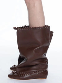 Santiag mi-haute noir Synthétique Femme - Design minimaliste avec œillets métalliques 2