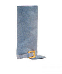 Santiag haute noir Synthétique Femme - Élégante boucle dorée contrastante 2