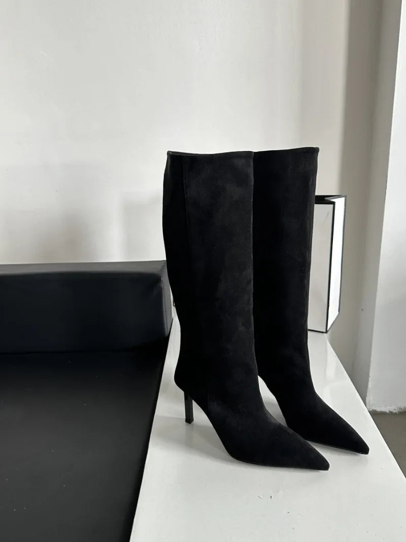 Santiag haute noir Daim Femme - Talons aiguilles élégants et féminins