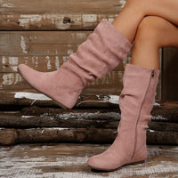 Santiag mi-haute rose Daim Synthétique Femme - Bottes plissées rose à bout rond 6