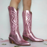 Santiag mi-haute argentée Simili Cuir Femme - Broderies géométriques argentées élégantes 3