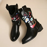 Santiag mi-haute noir Simili Cuir Femme - Broderies florales élégantes et artistiques 5