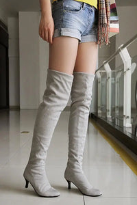 Botte haute gris Daim Synthétique Femme - Style western moderne avec talon aiguille 4