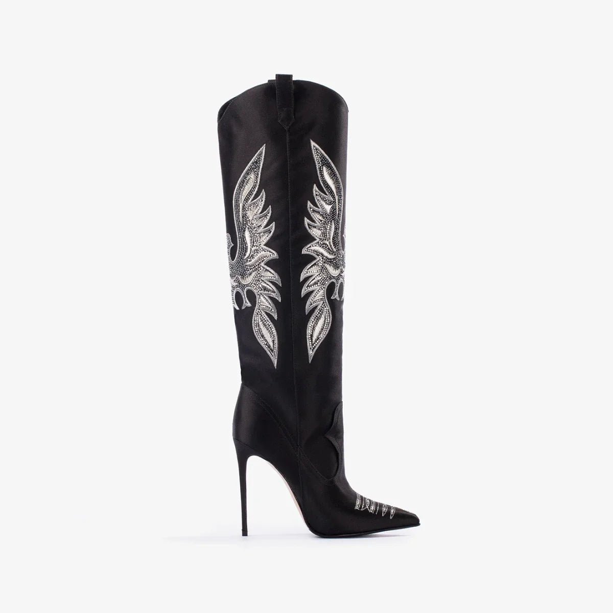 Santiag haute noir Synthétique Femme - Motifs brodés aigle argenté 2