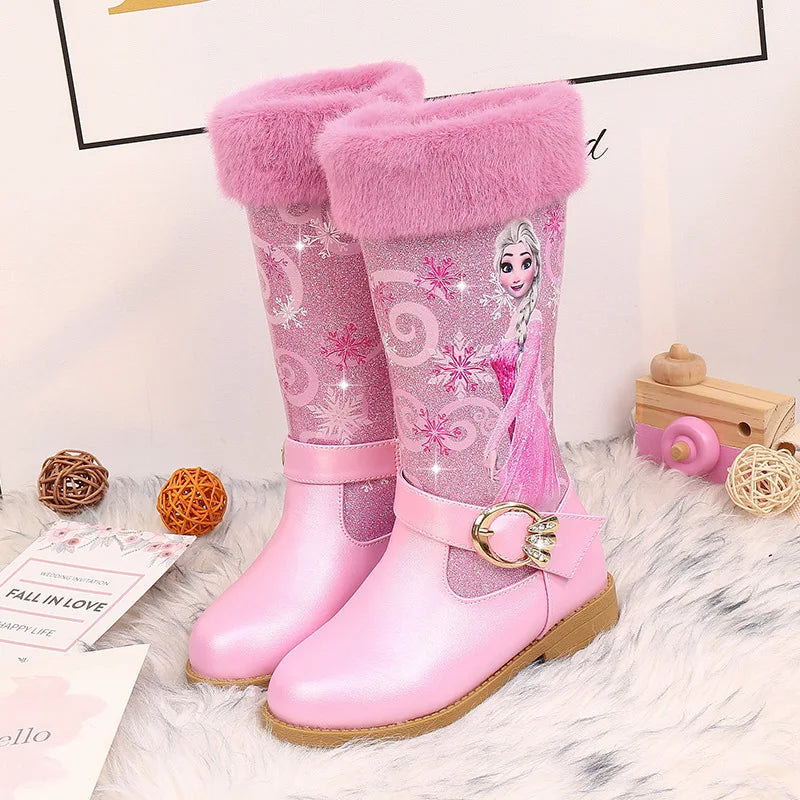 Santiag haute rose Simili Cuir Fille - Bottes roses à broderies et fourrure chic 5
