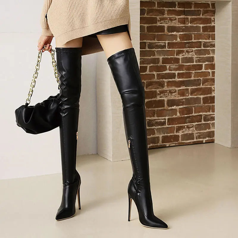 Botte haute noir Synthétique Femme - Santiags noires à talons aiguilles 4
