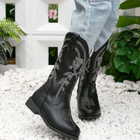 Santiag mi-haute noir Cuir Fille - Broderies florales contrastantes élégantes 4