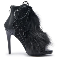 Santiag mi-haute noir Synthétique Femme - Découpes géométriques, fourrure luxuriante 2