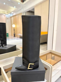 Botte haute noir Synthétique Femme - Boucle dorée pour élégance moderne 2