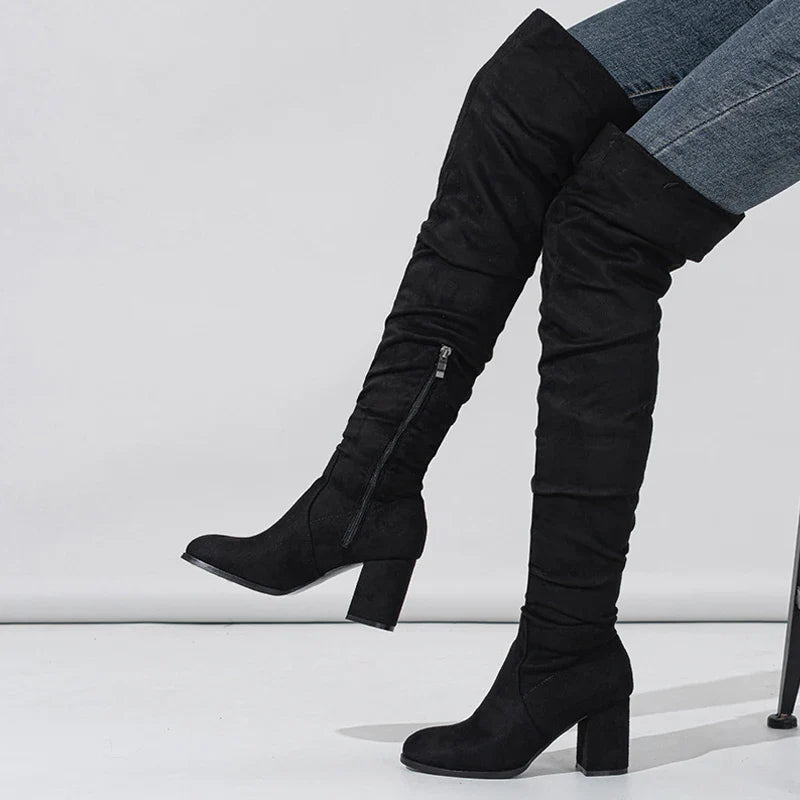 Botte haute noir Daim Synthétique Femme - Santiags noires à tige plissée audacieuse 2