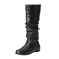 Santiag mi-haute noir Simili Cuir Femme - Bottes noires à allure épurée plissée 2