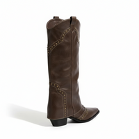 Santiag mi-haute marron foncé Simili Cuir Femme - Rivets décoratifs et bout pointu 4