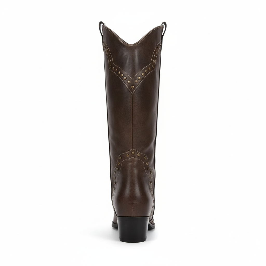 Santiag mi-haute marron foncé Simili Cuir Femme - Rivets décoratifs et bout pointu 5