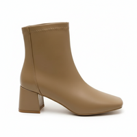 Bottine à talon camel Simili Cuir Femme - Design minimaliste bout carré camel 1