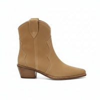 Santiag basse camel Daim Femme - Tirettes et coutures vagues stylisées 1