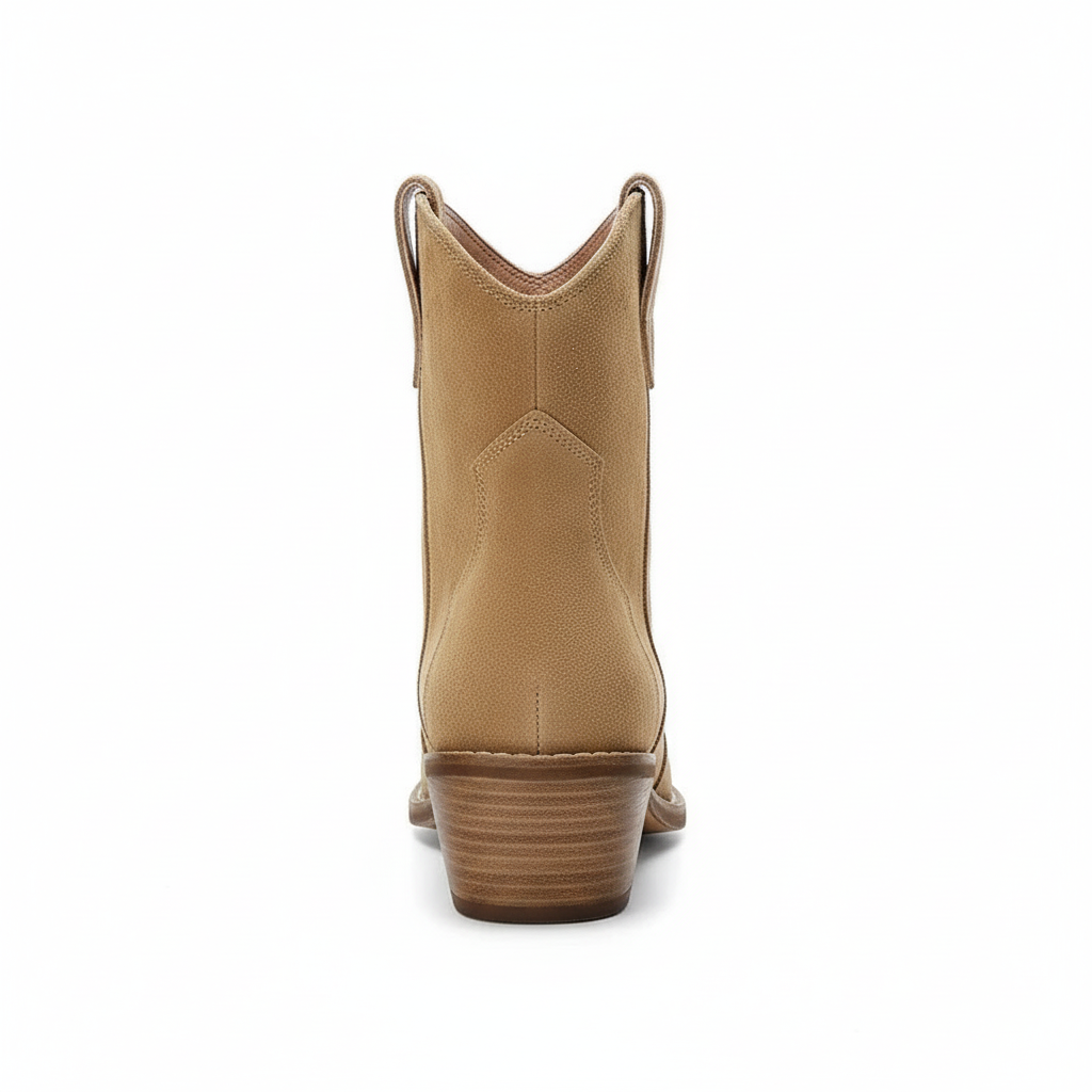 Santiag basse camel Daim Femme - Tirettes et coutures vagues stylisées 3