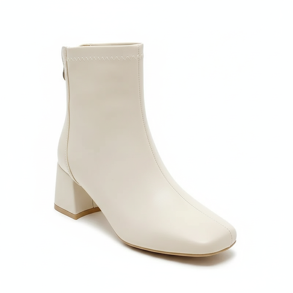 Bottine beige Simili Cuir Femme - Santiags modernes à bout carré distinctif