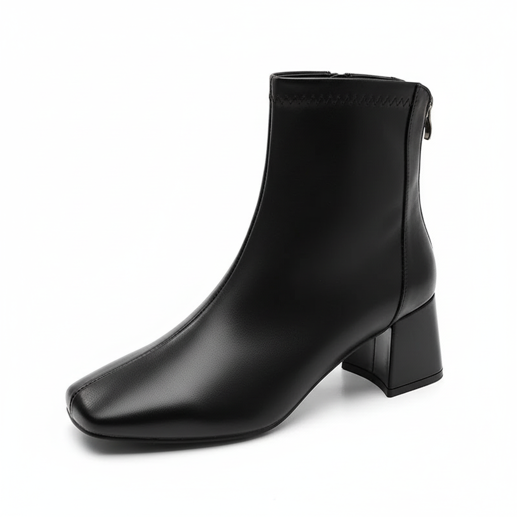 Bottine à talon noir Simili Cuir Femme - Santiags élégantes en simili cuir noir