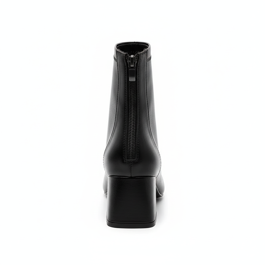 Bottine à talon noir Simili Cuir Femme - Santiags élégantes en simili cuir noir 3