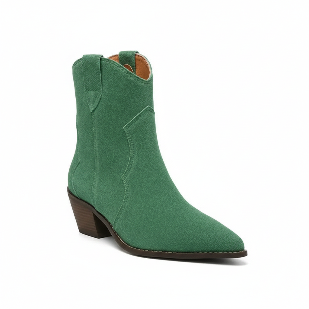 Santiag mi-haute vert Daim Femme - Talon carré et bout pointu western