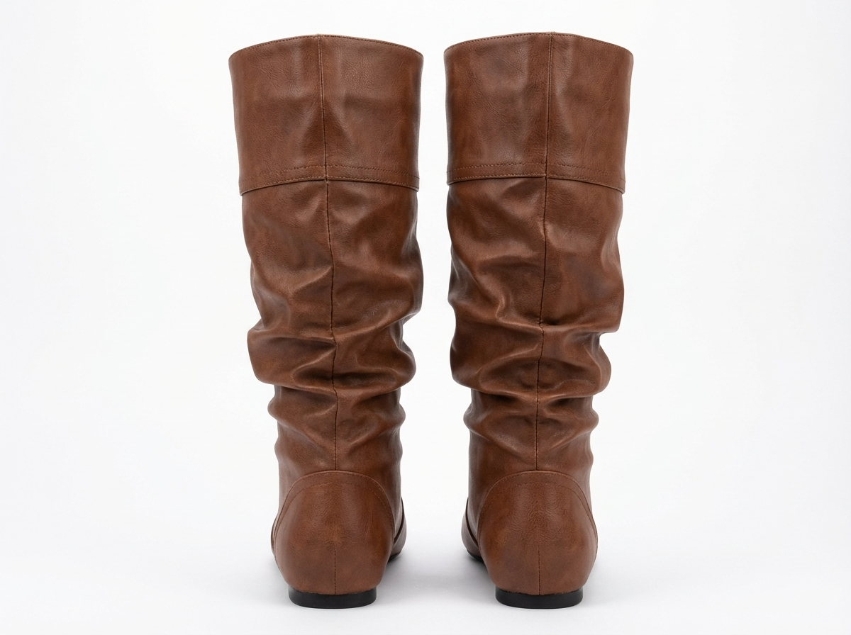 Santiag mi-haute marron Synthétique Femme - Effet plissé élégant et bout arrondi 4