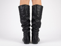 Santiag mi-haute noir Simili Cuir Femme - Bottes noires à allure épurée plissée 2